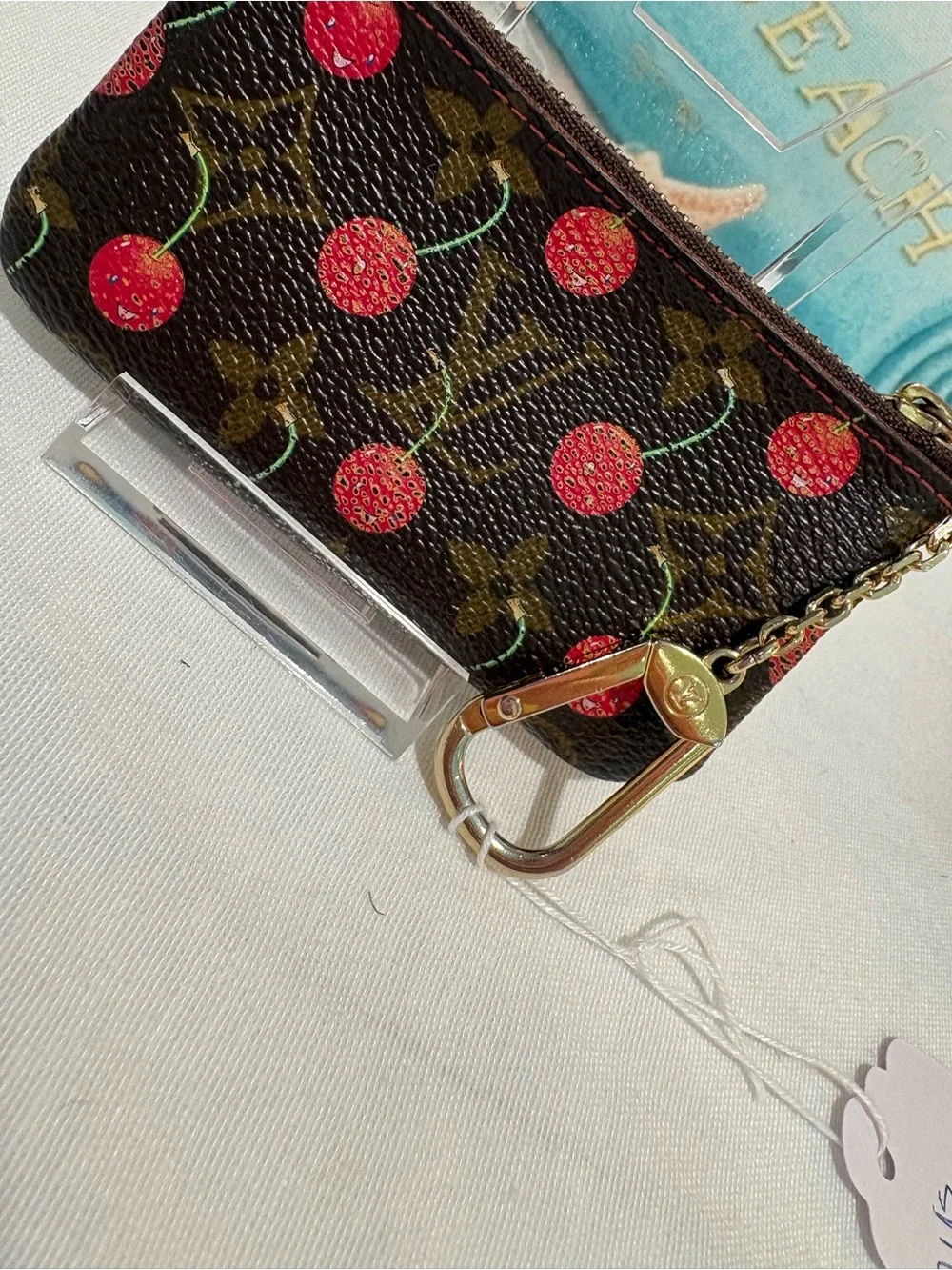 Authentic Louis Vuitton Cerises Monogram Cles Key card case Pouch w/ Certificate